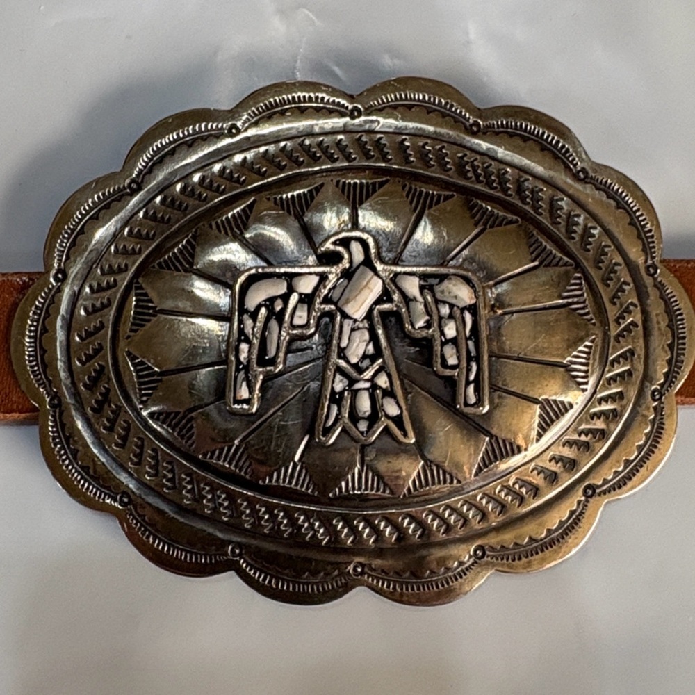 Rodeo Quincy - Barbosa Thunderbird Silver and Brown Concho Belt - Picture 12 of 16